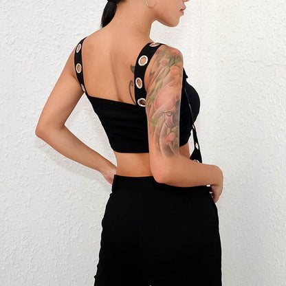 Summer Spring Black Tank Top Women Sleeveless Cropped Tops Hollow  Bustier Top Streetwear - www.Shopthatapp.com