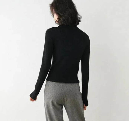 Women Autumn Winter Slim Fit High neck Half zip Knitted sweater Top - www.Shopthatapp.com