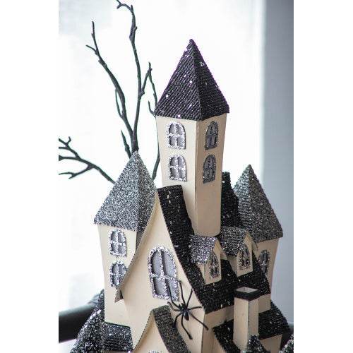10x8.3x13.5 Cardboard Lighted Haunted House, Black Beige Tabletop Holiday Halloween Decor, Battery Powered - www.Shopthatapp.com