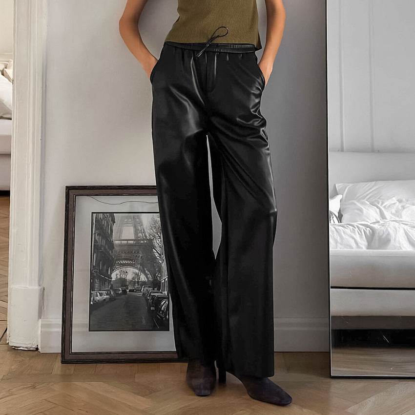 Casual Leather High-waisted Work Formal Trousers Pant women - www.Shopthatapp.com