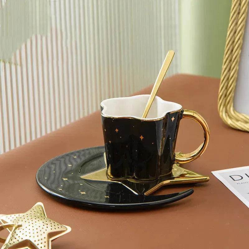 4pc set Creative Porcelain Ceramic Coffee Cup With Star And Moon Saucer - www.Shopthatapp.com