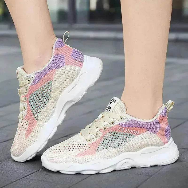 Casual Colorblock Lace-up Sneakers Girls Versatile Breathable Lightweight Walking Running Shoes - www.Shopthatapp.com