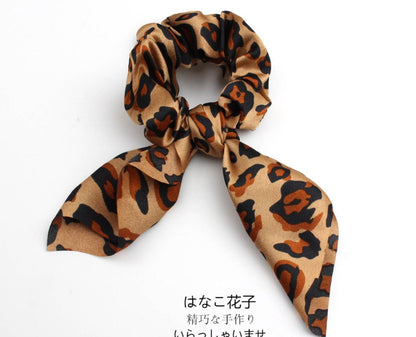 4pcs Leopard Pattern Silk Scarf Hair Scrunchie - www.Shopthatapp.com