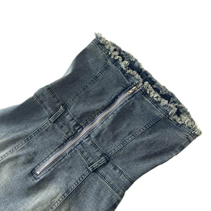 Design Waist-tight Tube Top Raw Edge Denim jeans mini club Dress - www.Shopthatapp.com