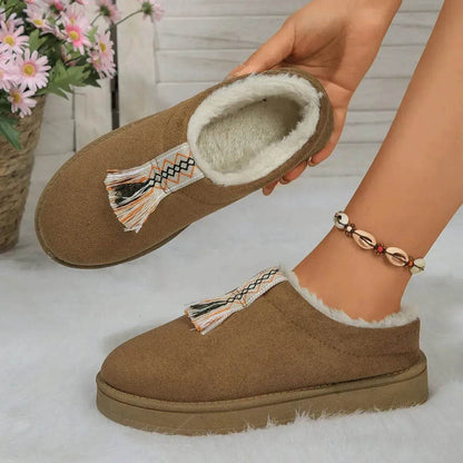 Winter Plush Home Slippers Fashion Round Toe Flat Suede Garden Shoes Indoor Warm Floor Bedroom Slipper For Women - www.Shopthatapp.com