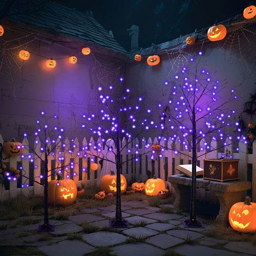 3 Pac Halloween Spooky Tree With Purple Lights, 4FT 5FT And 6FT, Lighted Black Tree For Halloween Decoration - www.Shopthatapp.com