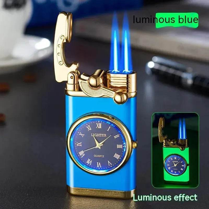 New Lighter With Electric Watch Rocker Arm Automatic Ignition Straight Blue Flame Lighter Creative Real Dial Inflatable Windproof Cigar Lighter Men's Watch Gift - www.Shopthatapp.com