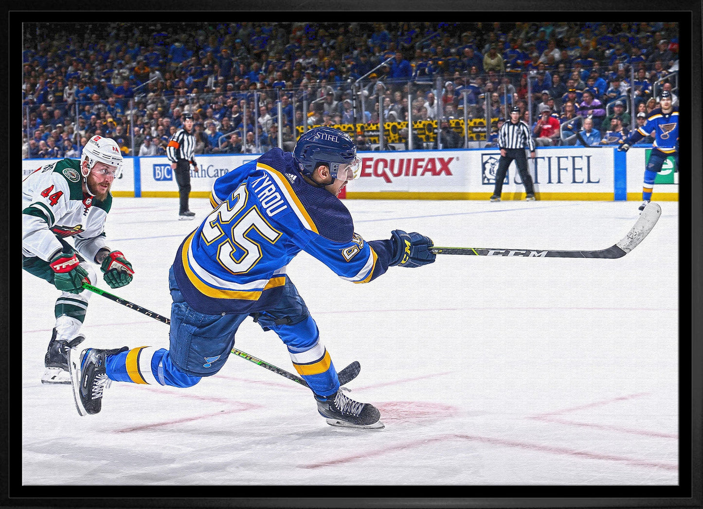 Jordan Kyrou St. Louis Blues Framed 20x29Shooting Canvas - www.Shopthatapp.com