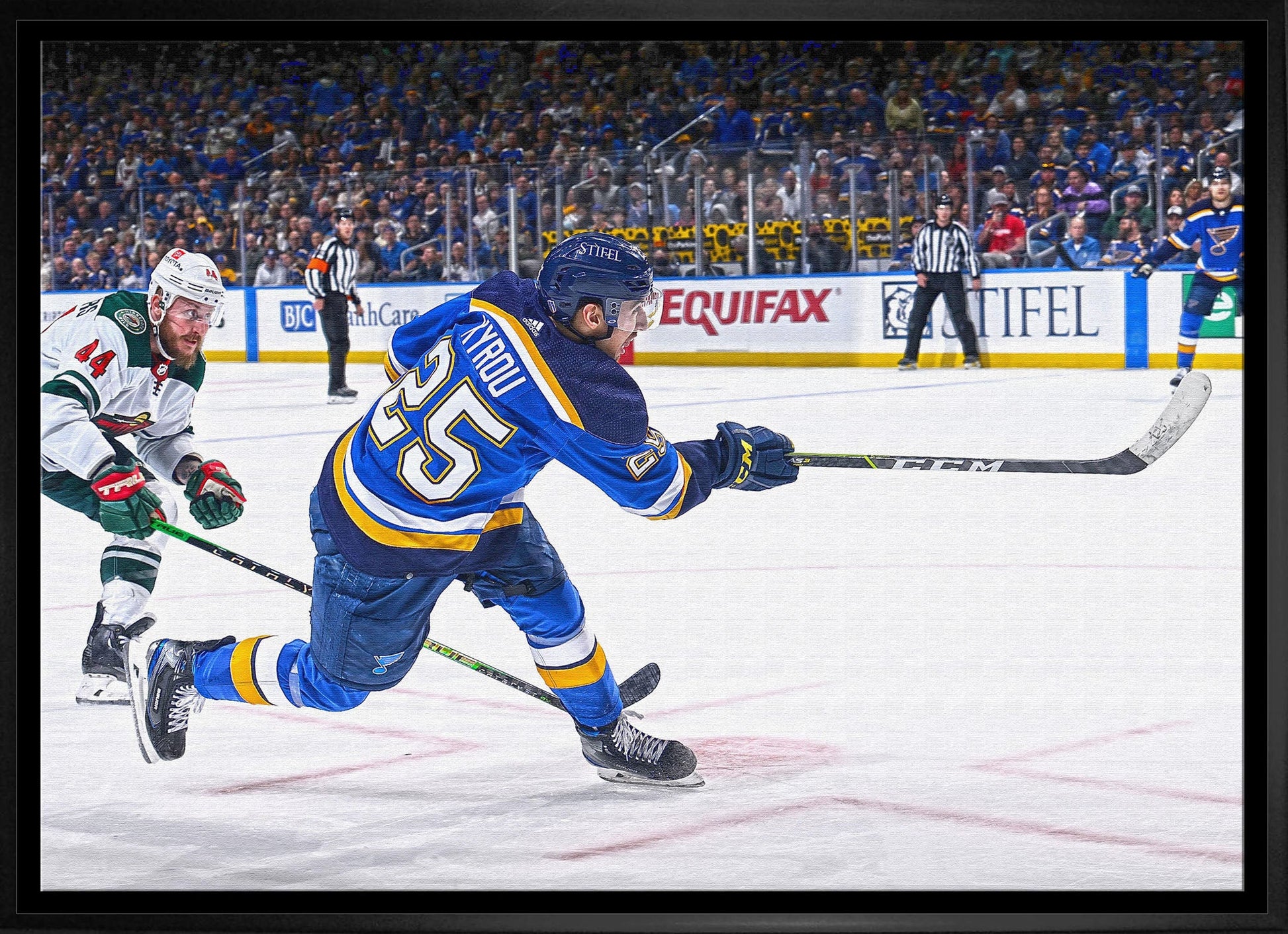 Jordan Kyrou St. Louis Blues Framed 20x29Shooting Canvas - www.Shopthatapp.com