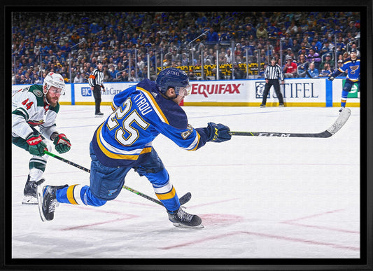Jordan Kyrou St. Louis Blues Framed 20x29Shooting Canvas - www.Shopthatapp.com