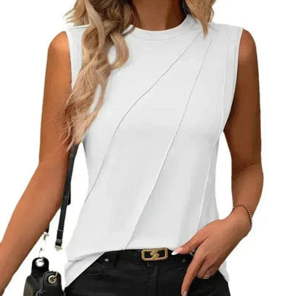 Summer Women's Solid Color Round Neck Sleeveless Loose Tops for Women suitable for Work business Events Ladies Evening Tops. - www.Shopthatapp.com
