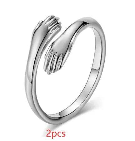 Alloy Simple Hands Hug Ring Opening Adjustable Jewelry - www.Shopthatapp.com