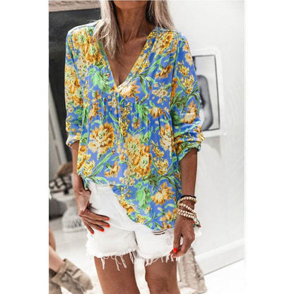Women Casual Spring Summer New Style Blouse top Printing V-Neck Long-Sleeved - www.Shopthatapp.com
