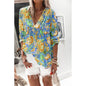 Women Casual Spring Summer New Style Blouse top Printing V-Neck Long-Sleeved - www.Shopthatapp.com