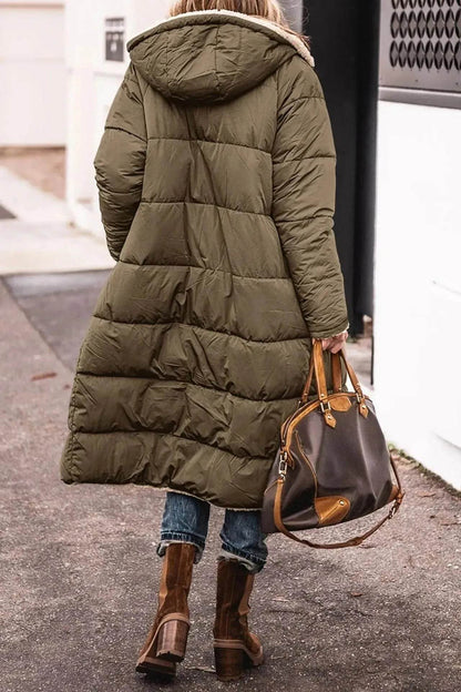 Classy Fleece lined Long Hooded Puffer Winter coat for women - www.Shopthatapp.com