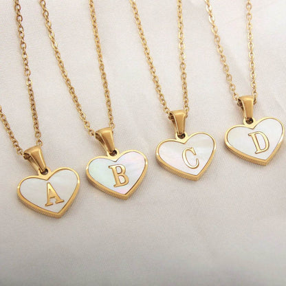 26 Letter Heart-shaped Necklace White Shell Love Clavicle Chain Fashion Personalized Necklace For Women Jewelry Valentine's Day - www.Shopthatapp.com