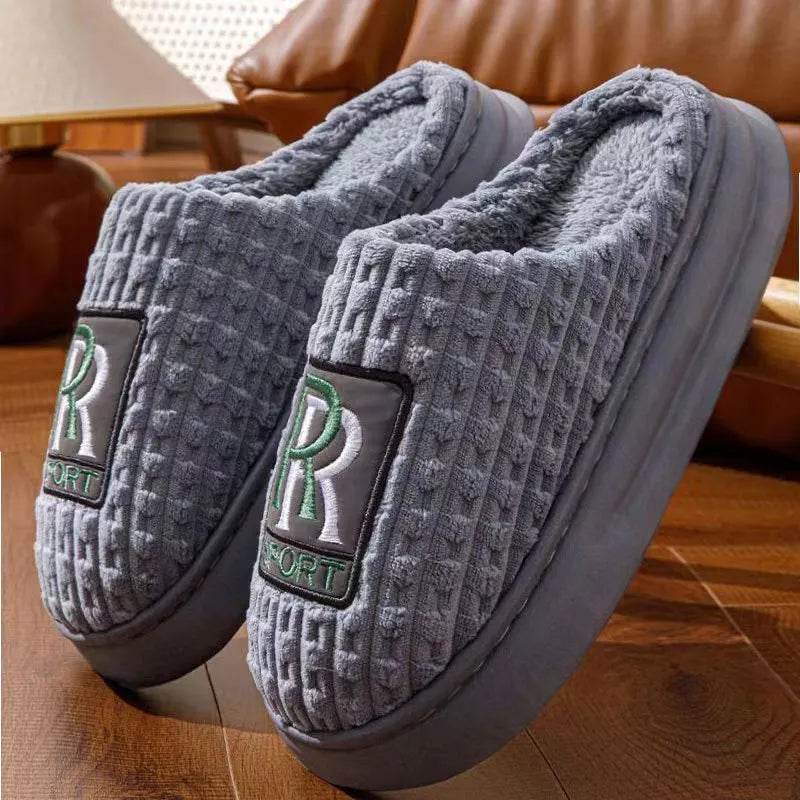 Men's Letter Plush Slippers Winter Warm Non-slip House Shoes Plus Size Indoor Bedroom Floor Home Slipper For Women - www.Shopthatapp.com