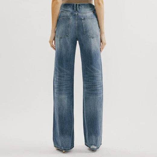 Blue Jeans Pant women Mid waist Denim Wide Leg Denim Pant - www.Shopthatapp.com