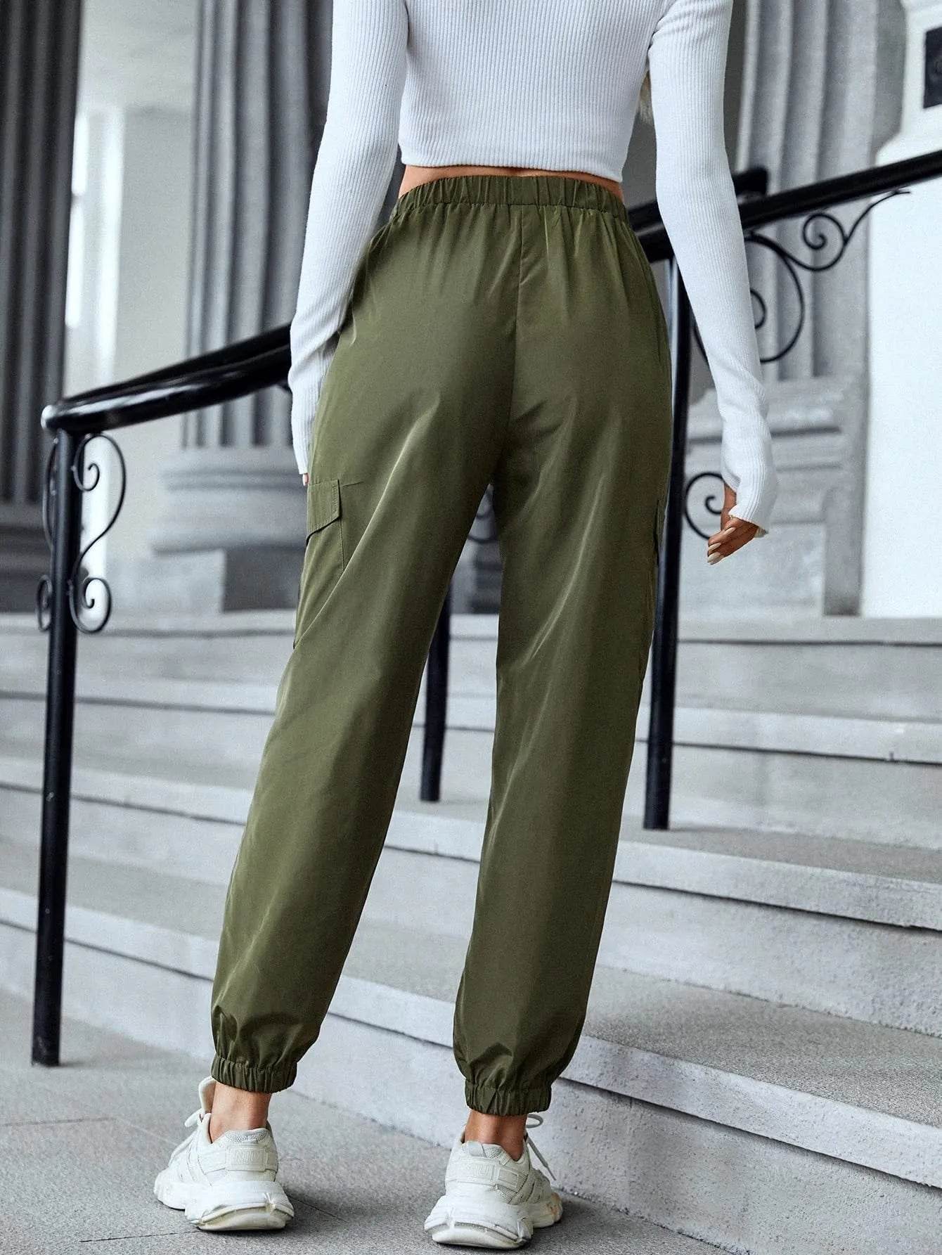 New Cargo Pants Fashion Casual Multi-pocket Elastic Waist Pencil Pants For Women - www.Shopthatapp.com
