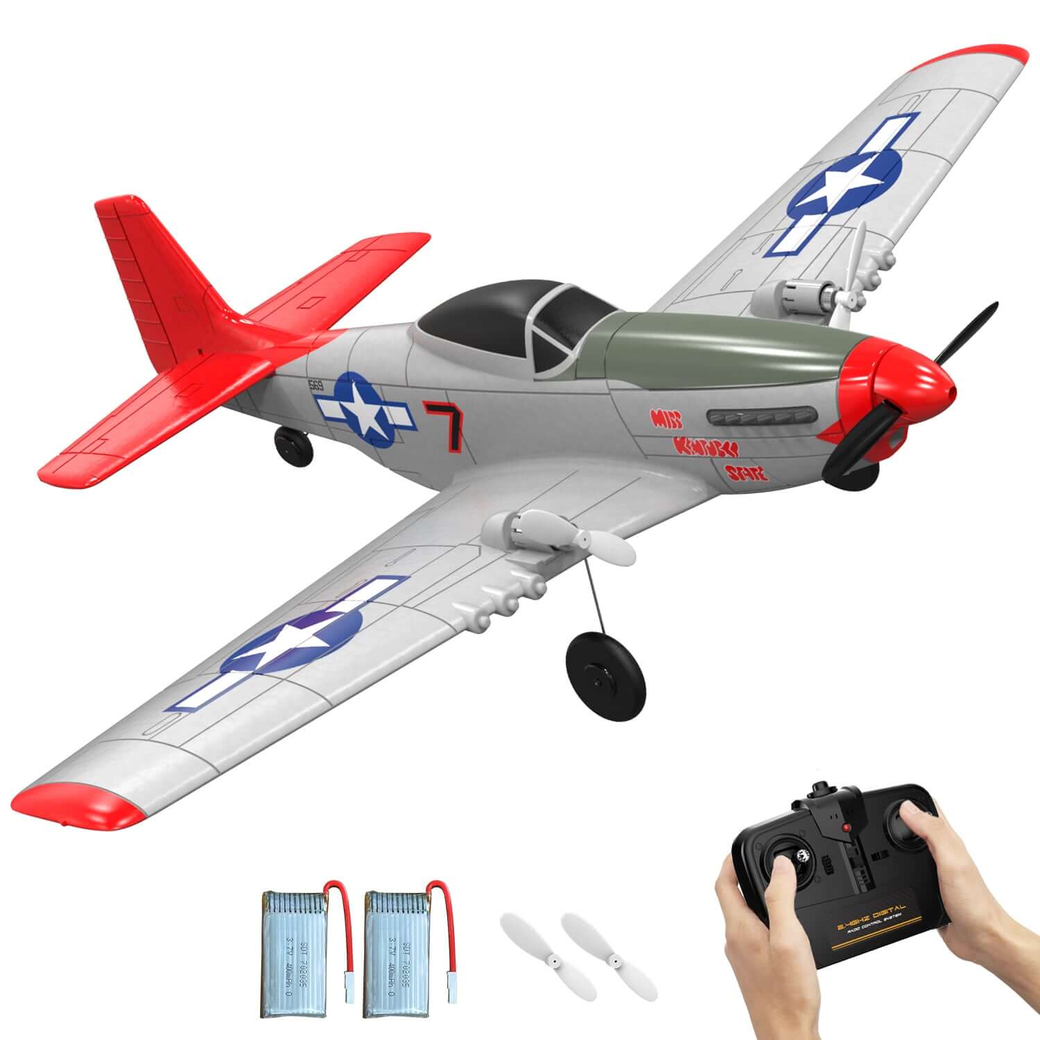 Mustang P51D 2CH Beginner RC Airplane with Gyro Stabilizer for Kids - www.Shopthatapp.com