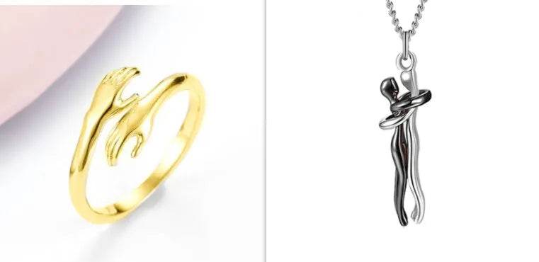 Alloy Simple Hands Hug Ring Opening Adjustable Jewelry - www.Shopthatapp.com