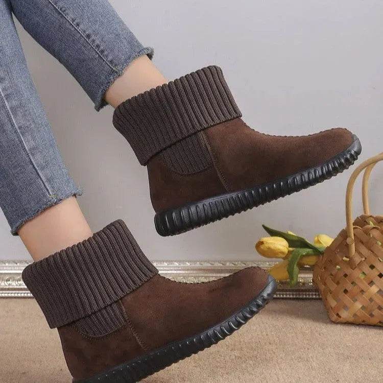 Flat Ankle Boots With Reversible Knitted Design Winter Fashion Comfortable Snow Boot For Women Shoes - www.Shopthatapp.com