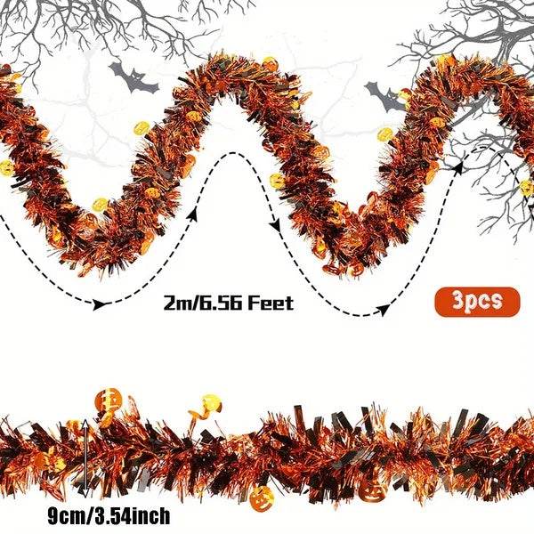 3Pack 6.56 Ft Halloween Tinsel Garland With Pumpkin Sequins Orange Black Mixed Colors Glitter Metallic Tinsel Decoration Twisted Garland For Halloween Thanksgiving Trick Or Treat Fall Party Supplies - www.Shopthatapp.com