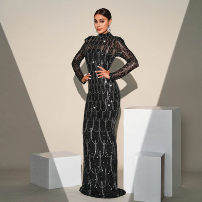 Long Sleeve Slim-fit Sequined Banquet Evening Dress - www.Shopthatapp.com