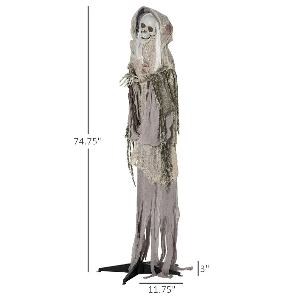 74inch Life Size Outdoor Halloween Decorations Skeleton Witch, Sound And Motion Activated Animated Prop Animatronic Decor With Light Up Eyes, Spooky Sound - www.Shopthatapp.com #