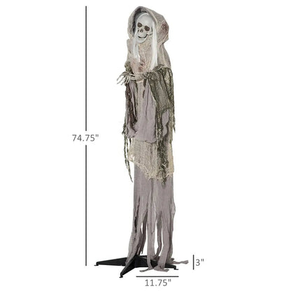 74inch Life Size Outdoor Halloween Decorations Skeleton Witch, Sound And Motion Activated Animated Prop Animatronic Decor With Light Up Eyes, Spooky Sound - www.Shopthatapp.com #