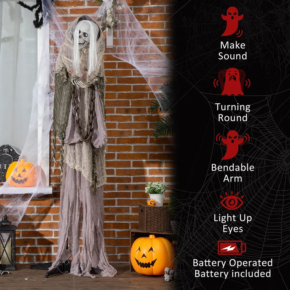 74inch Life Size Outdoor Halloween Decorations Skeleton Witch, Sound And Motion Activated Animated Prop Animatronic Decor With Light Up Eyes, Spooky Sound - www.Shopthatapp.com #