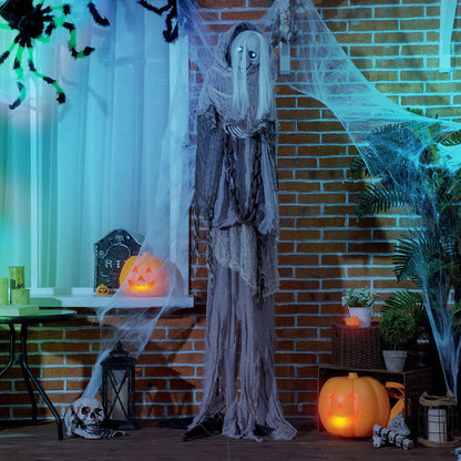 74inch Life Size Outdoor Halloween Decorations Skeleton Witch, Sound And Motion Activated Animated Prop Animatronic Decor With Light Up Eyes, Spooky Sound - www.Shopthatapp.com #