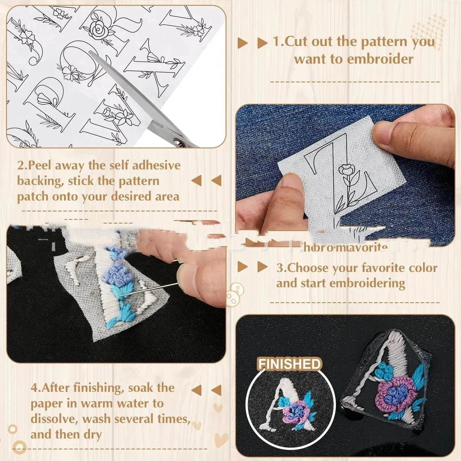 50pcs Water Soluble Stick and Stitch Embroidery Patterns stickers for Clothes - www.Shopthatapp.com