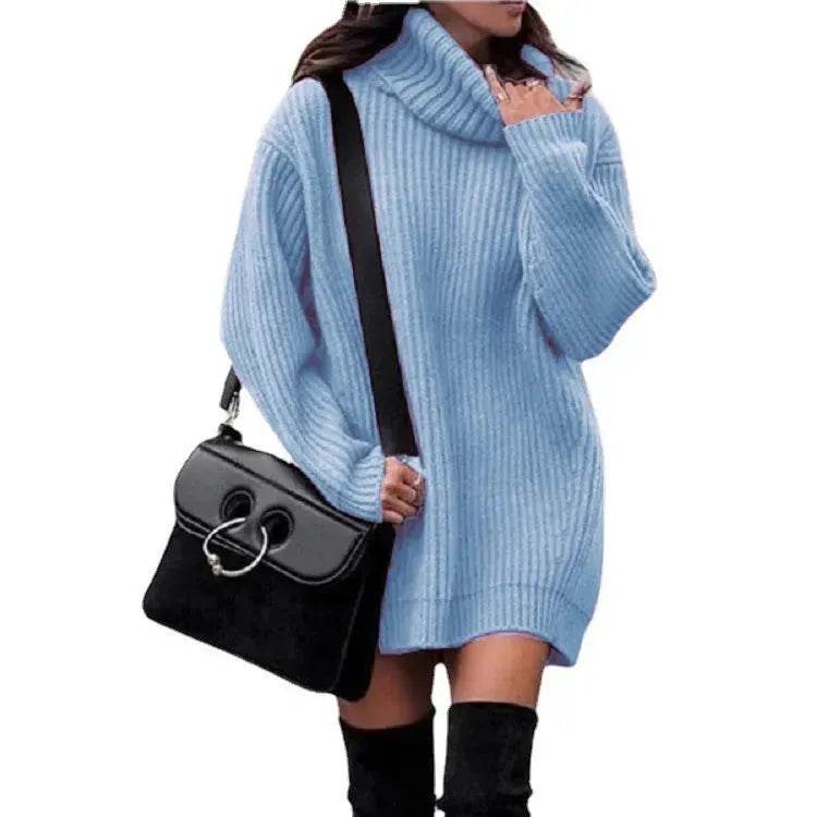 Autumn Winter Solid Cashmere oversized Knitted Mini Turtleneck Sweater Dress - www.Shopthatapp.com