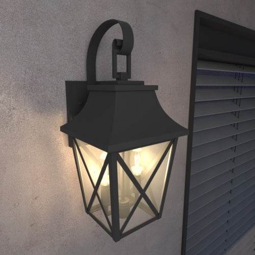 Black Outdoor Wall Light 2 Lights, Large Outdoor Modern Wall Light Fixtures, Industrial Porch Light Wall Mounted With Glass, Waterproof Farmhouse Exterior Light Lighting - www.Shopthatapp.com