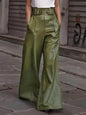 Fashion Leather High Waist Pocket Casual Trousers - www.Shopthatapp.com