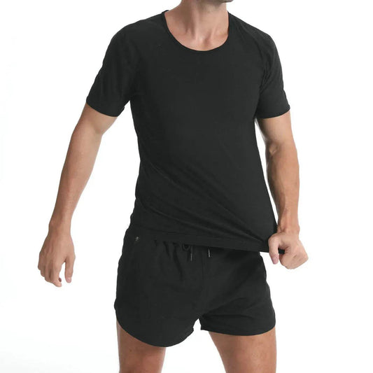 Plain Black Mens Yoga Tank top Short sleeve Workout shirts - www.Shopthatapp.com