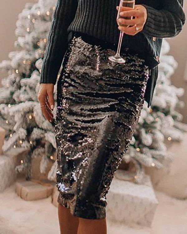 Sequined Glittering Hip A Line Pencil Midi Skirt - www.Shopthatapp.com