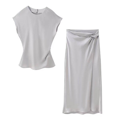 Women's Silk Satin Top Bow Tie Midi Dress - www.Shopthatapp.com