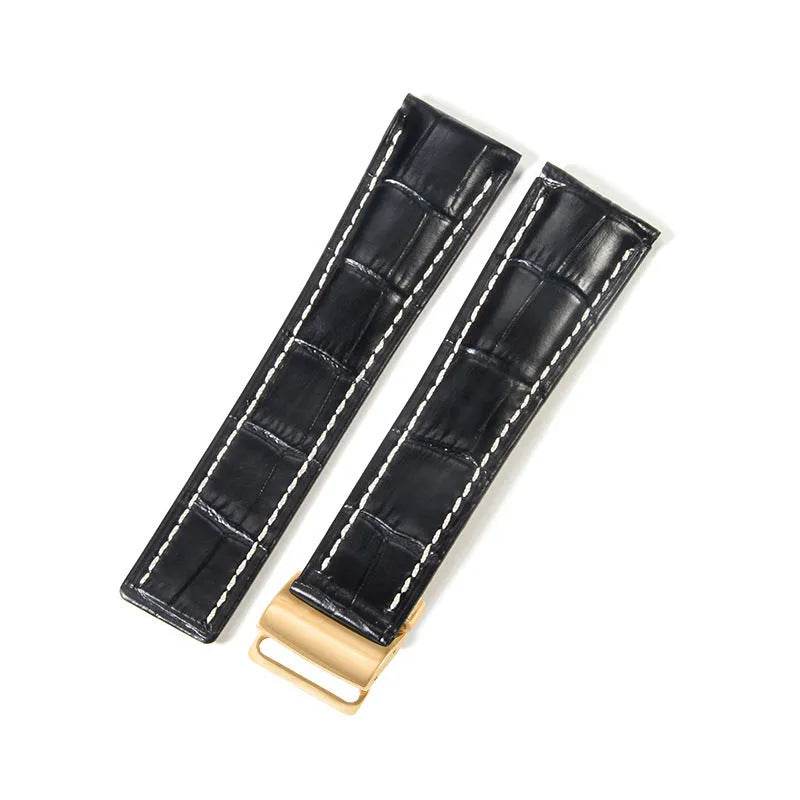 22mm 24mm Black Brown Blue Bamboo Grain Cowhide Watch Strap - www.Shopthatapp.com