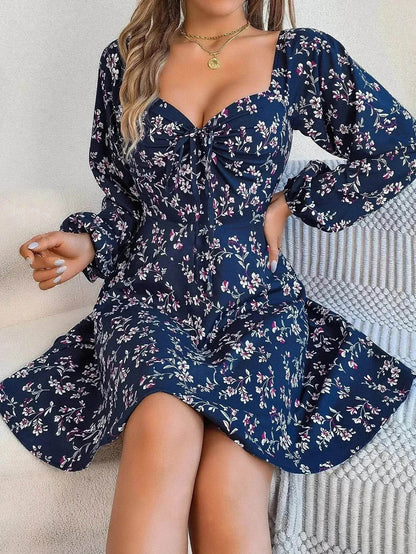 Casual Summer Floral Mini Dress Lantern Sleeve  Skater Dress - www.Shopthatapp.com