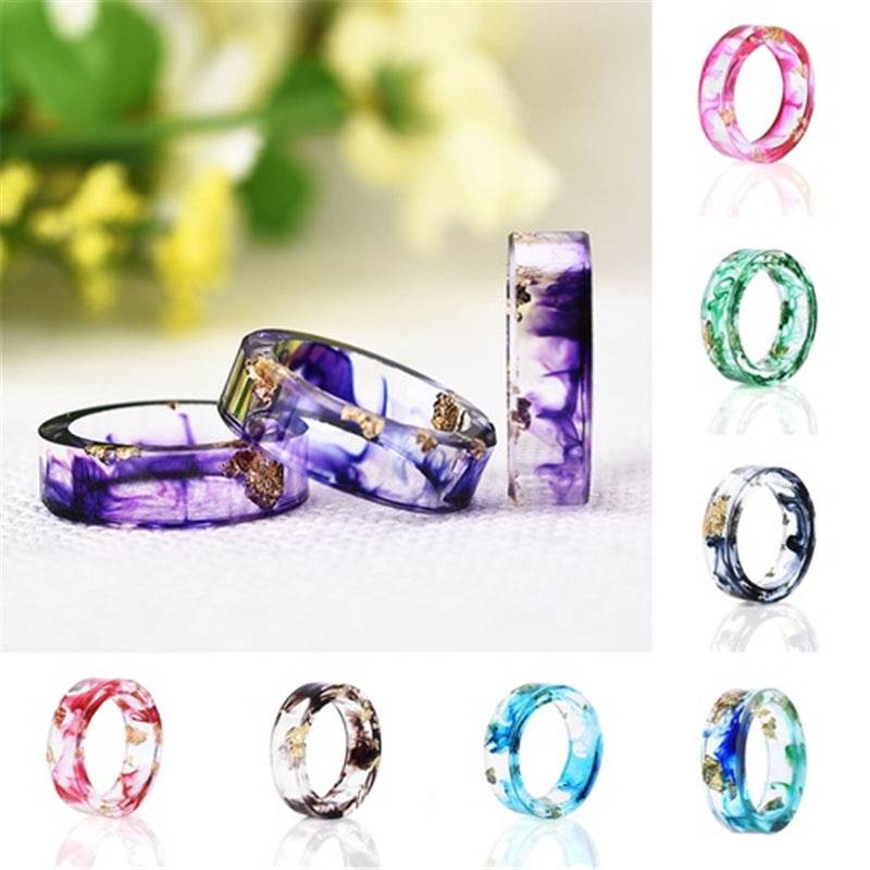 New dried flower resin ring Sen Xiao small  handmade flower gold foil color Epoxy ring - www.Shopthatapp.com