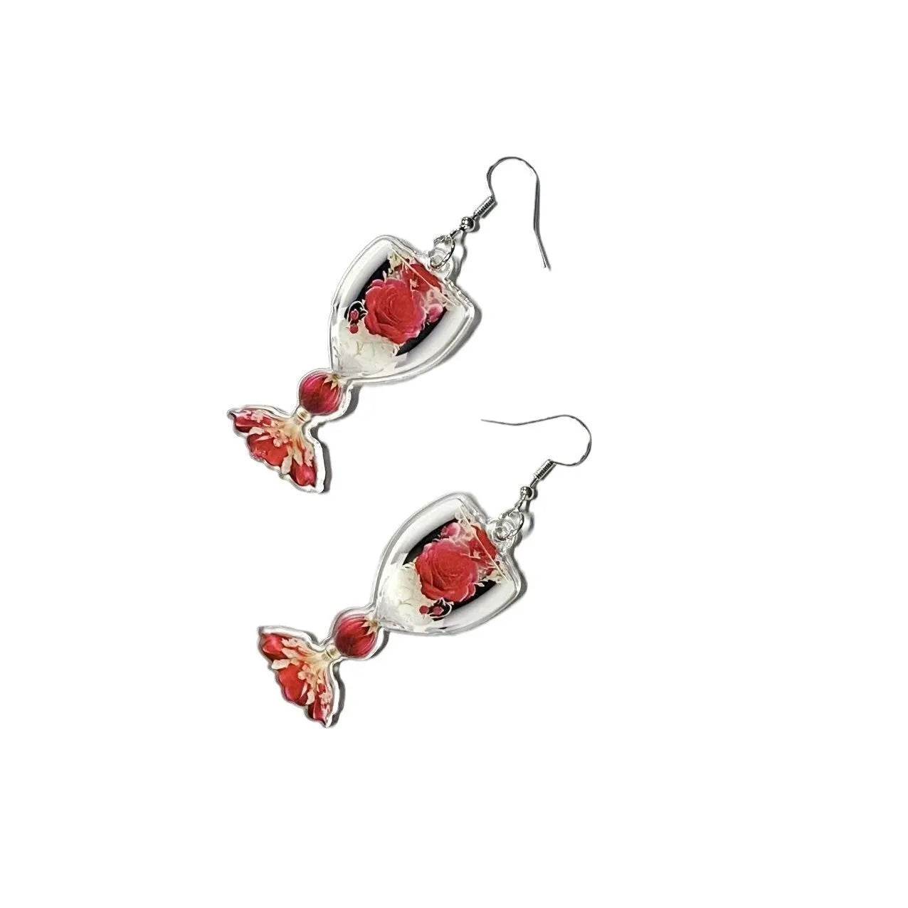 Valentine's Day Rose Wine Glass Acrylic Earrings - www.Shopthatapp.com