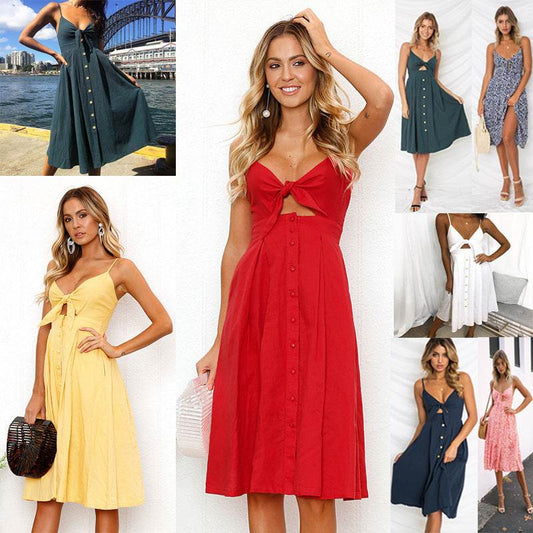 Women Summer cocktail dresses Spaghetti strap Midi Vacation Resort Sundress