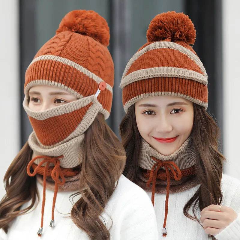 Winter Hat For Women 3pcs Knitted Beanie Hat Scarf Set Warm Hat - www.Shopthatapp.com