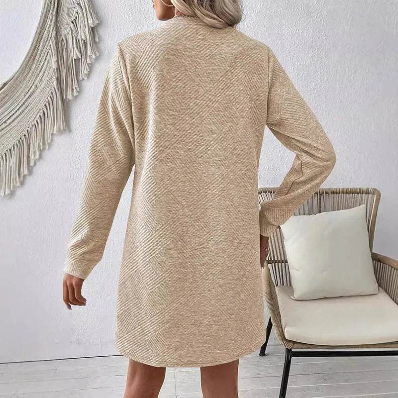 Casual Fashion Plain Round neck Long Sleeve Cashmere Mini Jumper Dress - www.Shopthatapp.com