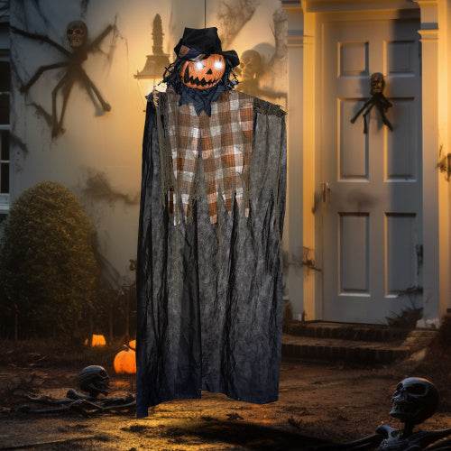 HOMCOM 6 Life Size Halloween Hanging Pumpkin Ghost Decoration, Light-up Eyes And Creepy Talking, Sound Activated Prop For Indoor Or Covered Outdoor Porch, Battery Operated - www.Shopthatapp.com