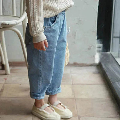 Children's Neutral New Simple Fashion Easy To Match Elastic Waist Casual Denim Trousers for kids - www.Shopthatapp.com