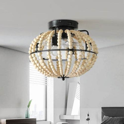 Beaded Fan Lamp Wooden Beaded Chandelier Oak White - www.Shopthatapp.com