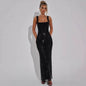 Sleeveless Square neck Suspender Sequined Long Party Dress - www.Shopthatapp.com